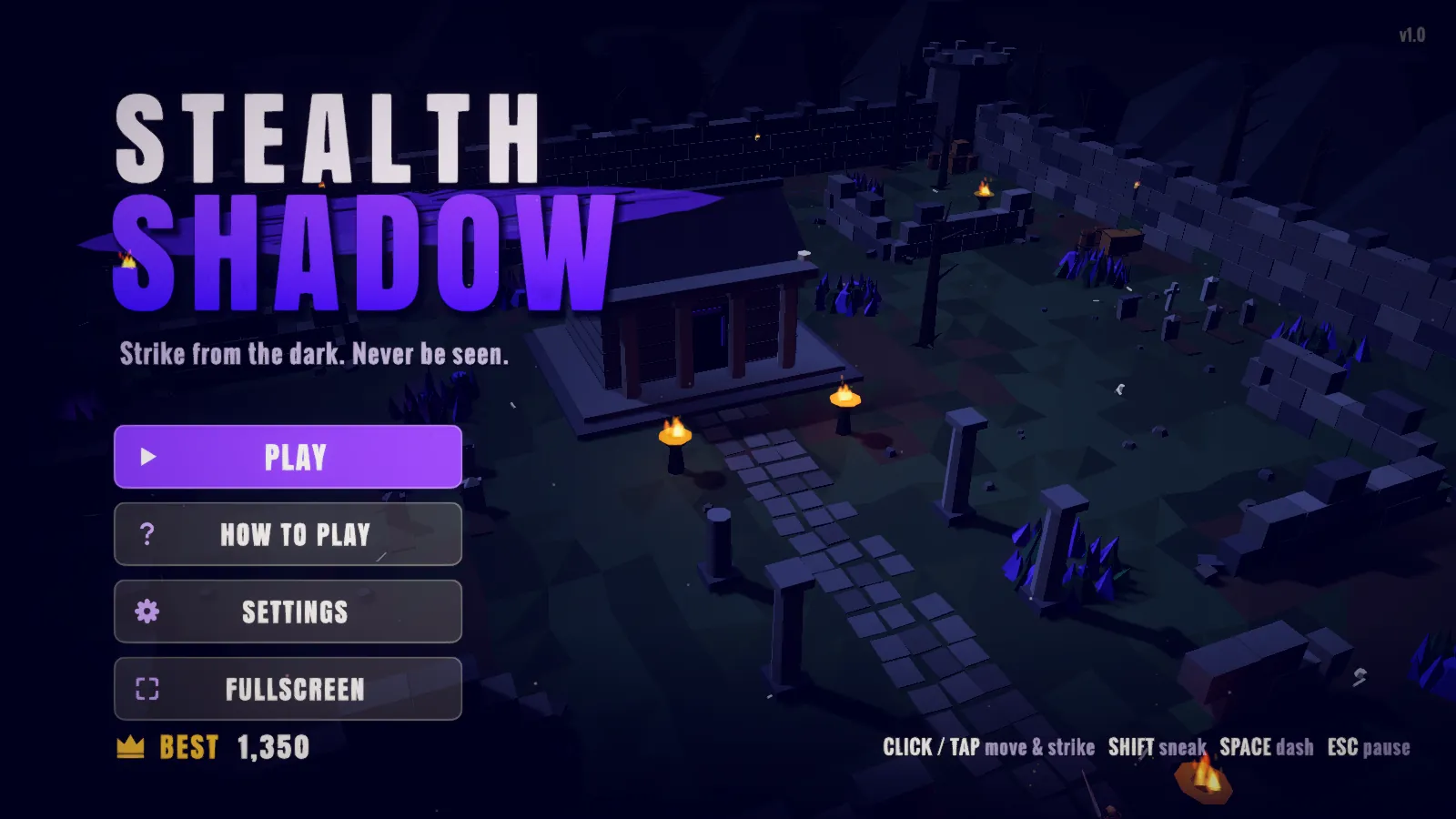 The Stealth Shadow title screen over a moonlit graveyard